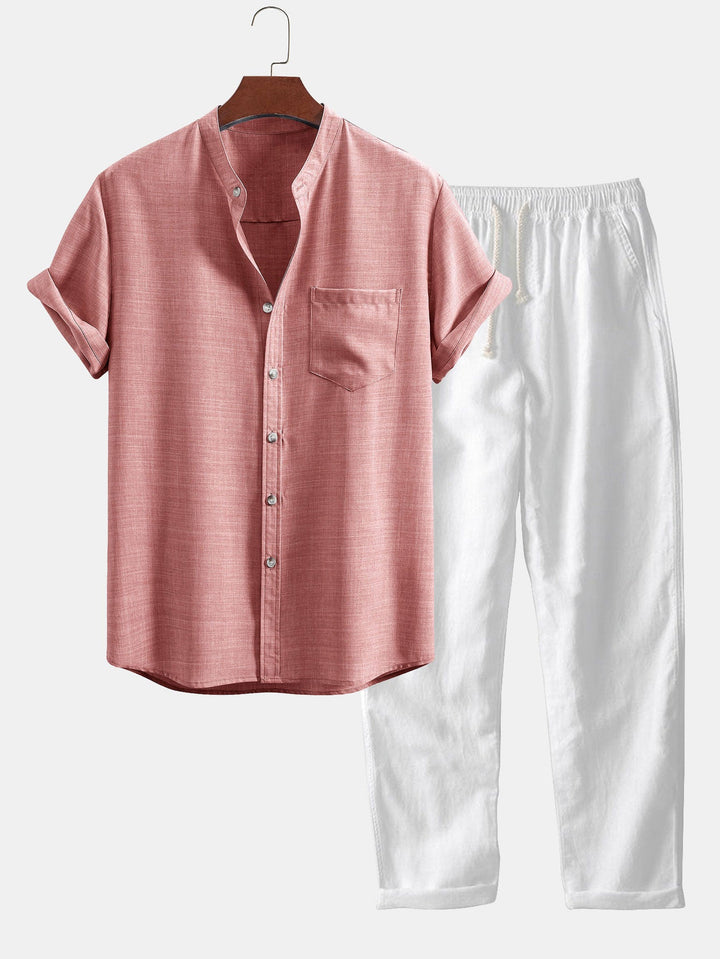 Short Sleeve Shirt & Straight Leg Linen Pants