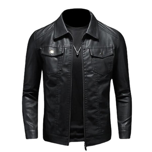 Lapel Leather Biker Jacket